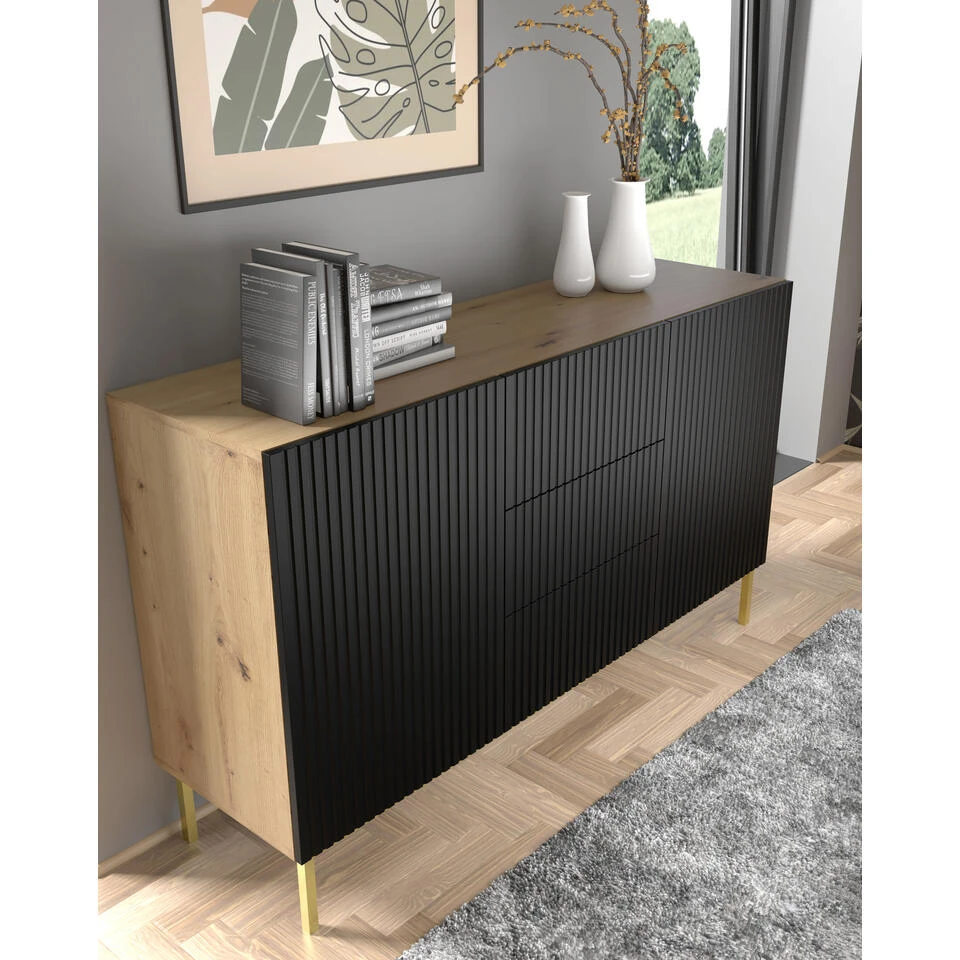 Dressoir Ravenna B Foil MDF 89x150x42 Zwart/Beige/Goud - Afbeelding 3