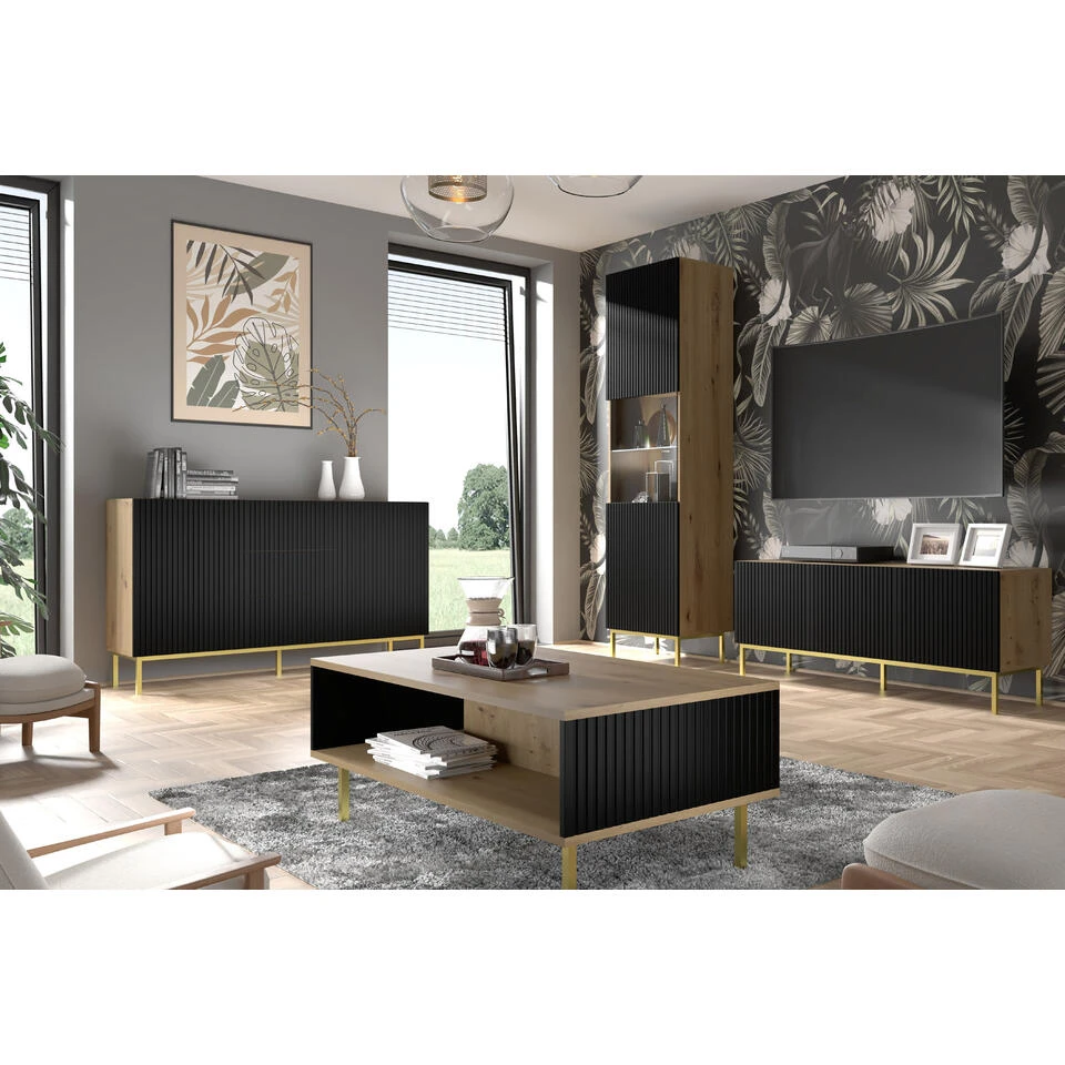 Dressoir Ravenna B Foil MDF 89x150x42 Zwart/Beige/Goud - Afbeelding 4