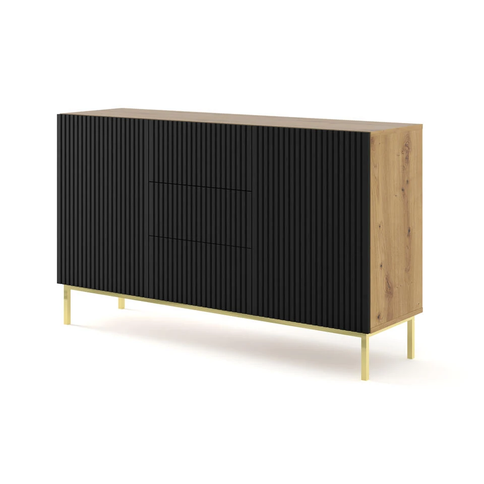 Dressoir Ravenna B Foil MDF 89x150x42 Zwart/Beige/Goud