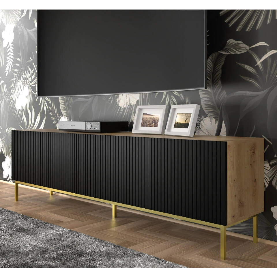 TV Meubel Ravenna B Foil MDF 58x200x42 Zwart/Beige/Goud - Afbeelding 3