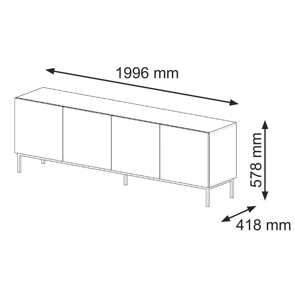 TV Meubel Ravenna B Foil MDF 58x200x42 Zwart/Beige/Goud - Afbeelding 4