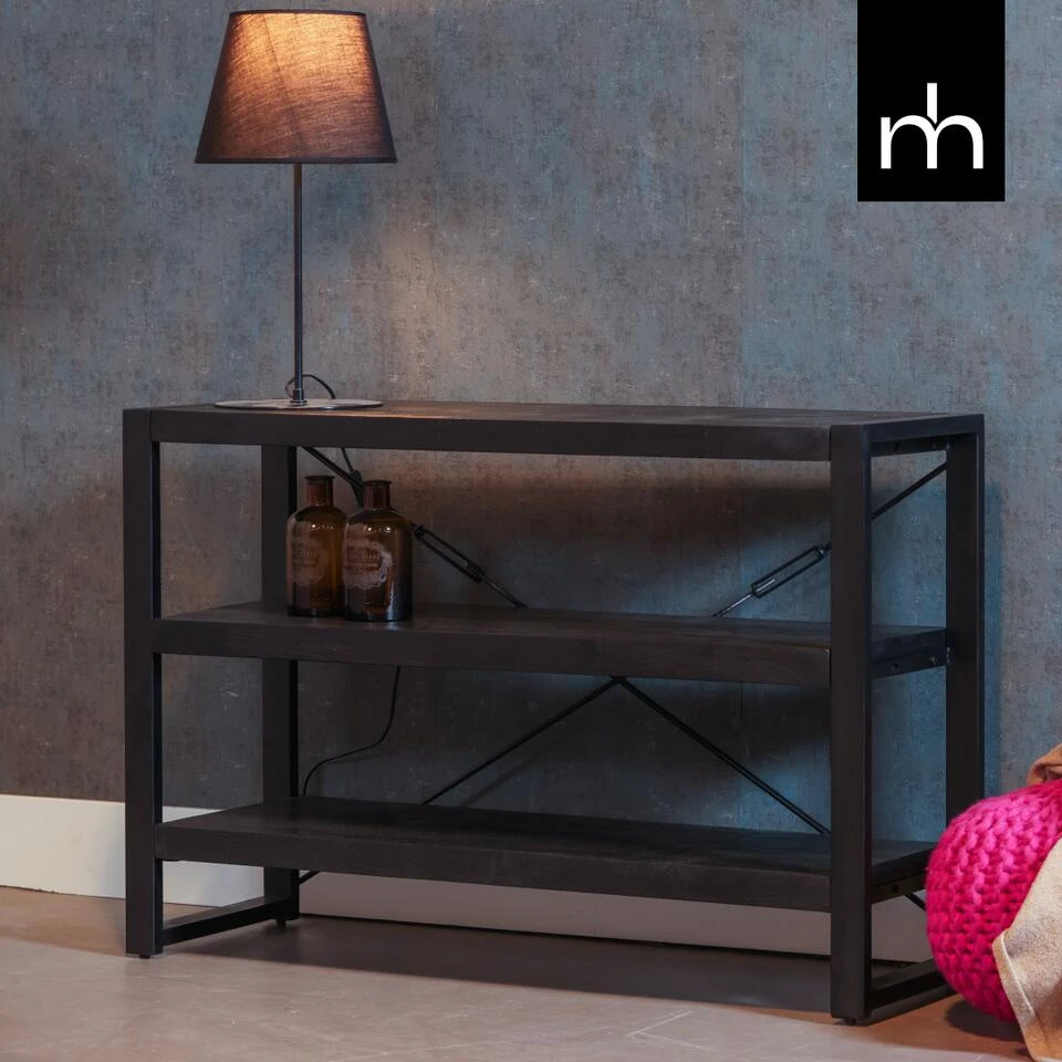 Boekenkast Minneapolis Black 120cm Laag - Mangohout - Zwart - Rechthoekig - Afbeelding 2