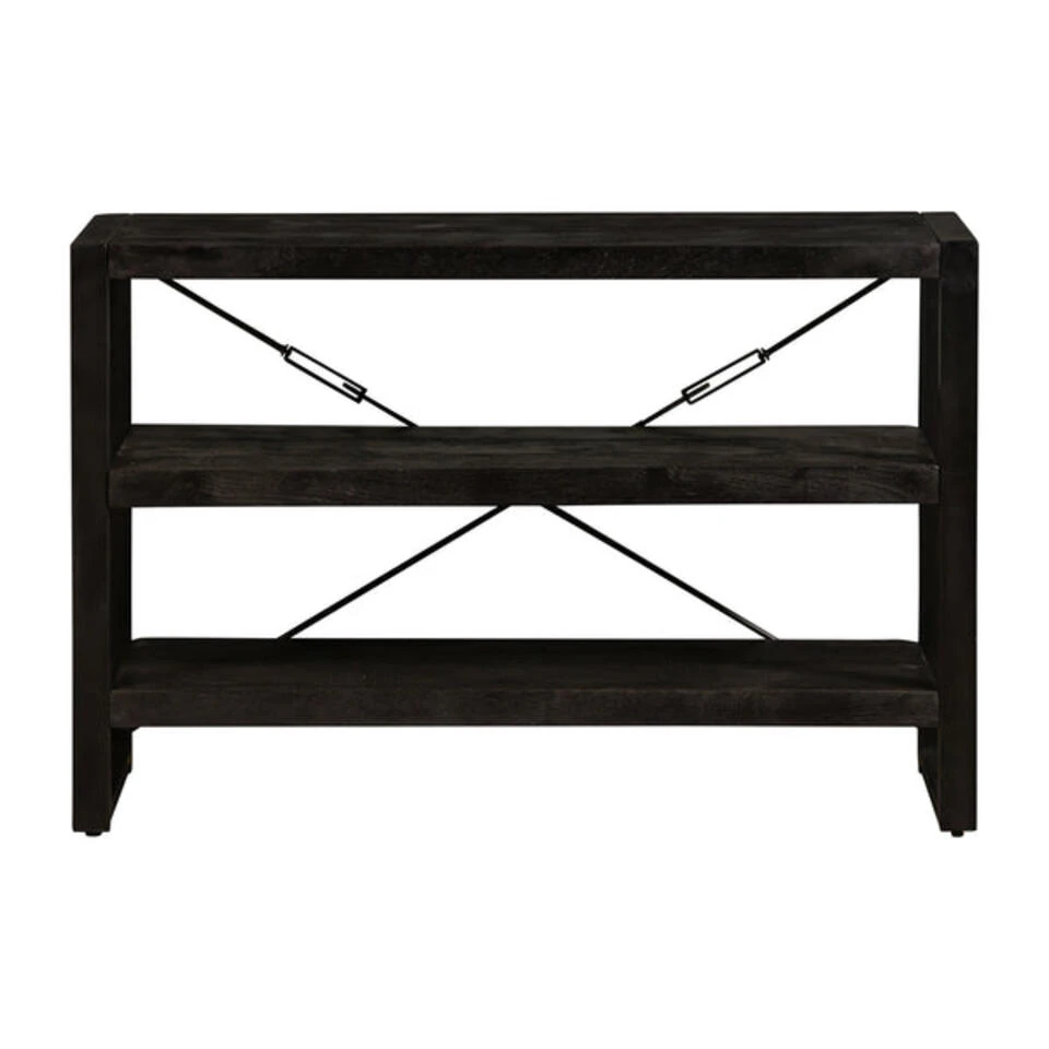 Boekenkast Minneapolis Black 120cm Laag - Mangohout - Zwart - Rechthoekig