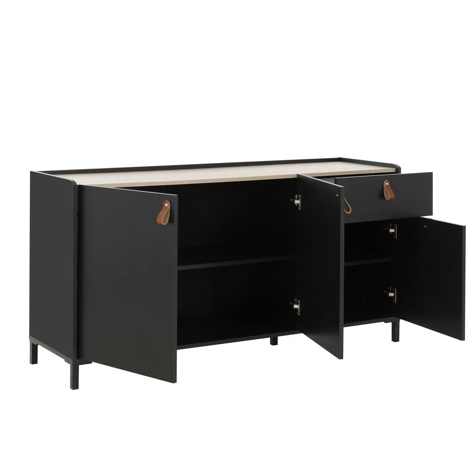 Diagone Dressoir Amsterdam - Zwart - Bruin Leren Handvatten - Afbeelding 2