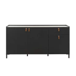 Diagone Dressoir Amsterdam - Zwart - Bruin Leren Handvatten
