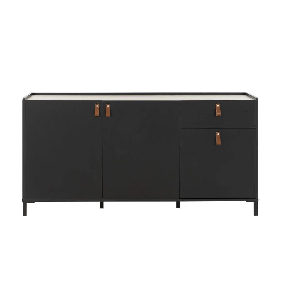 Diagone Dressoir Amsterdam - Zwart - Bruin Leren Handvatten