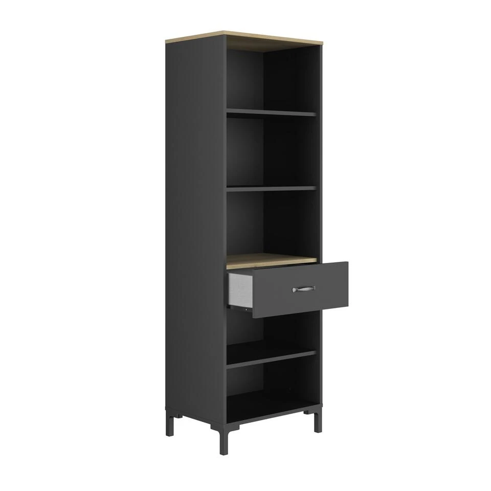 Diagone Bibliotheek Manchester - 55x36x166cm Zwart/Eikenkleur - Afbeelding 2