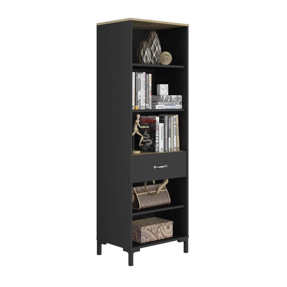 Diagone Bibliotheek Manchester - 55x36x166cm Zwart/Eikenkleur - Afbeelding 3