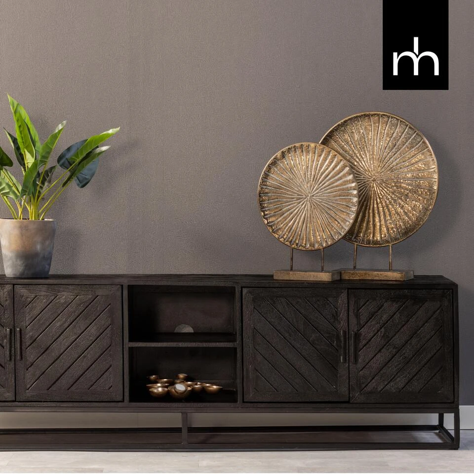 TV Meubel Reno Black 200cm - Mangohout - Zwart - Rechthoekig - Afbeelding 2