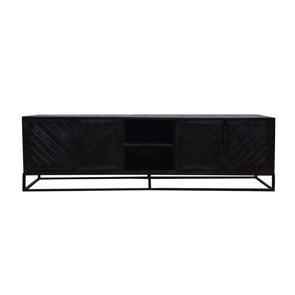 TV Meubel Reno Black 200cm - Mangohout - Zwart - Rechthoekig - Afbeelding 3