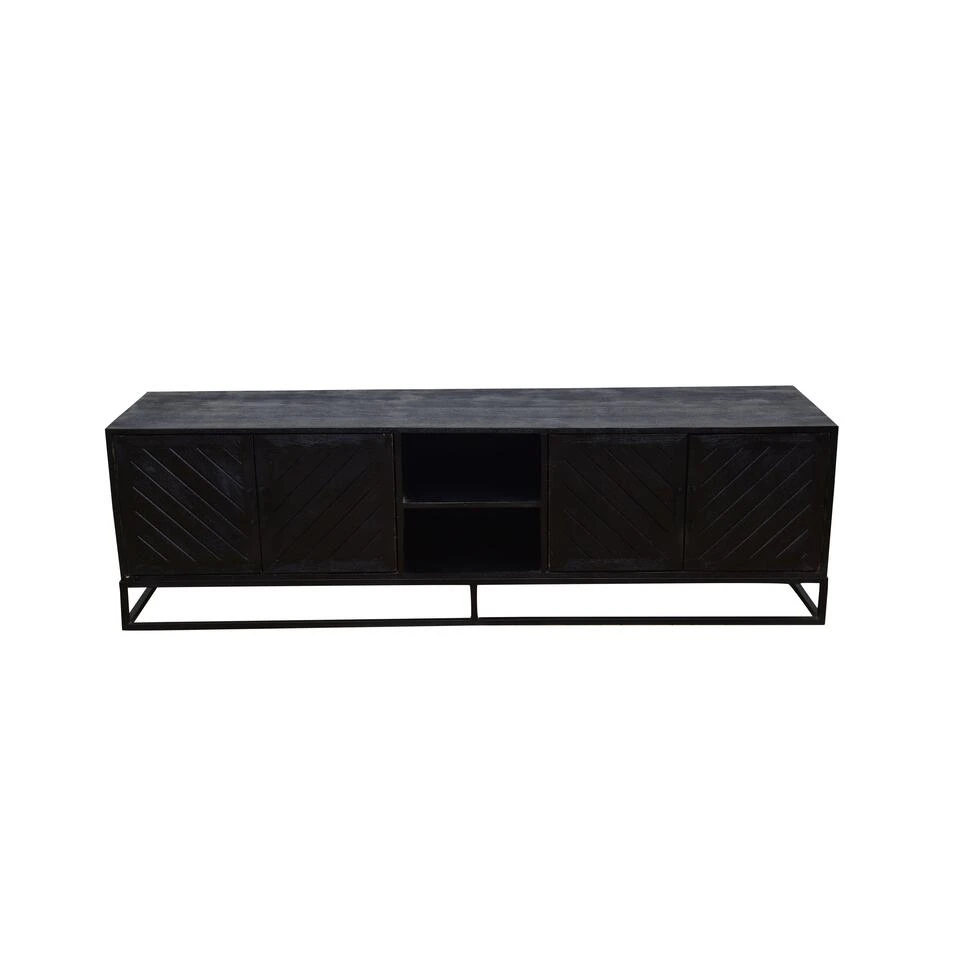 TV Meubel Reno Black 200cm - Mangohout - Zwart - Rechthoekig - Afbeelding 4