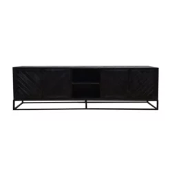 TV Meubel Reno Black 200cm - Mangohout - Zwart - Rechthoekig