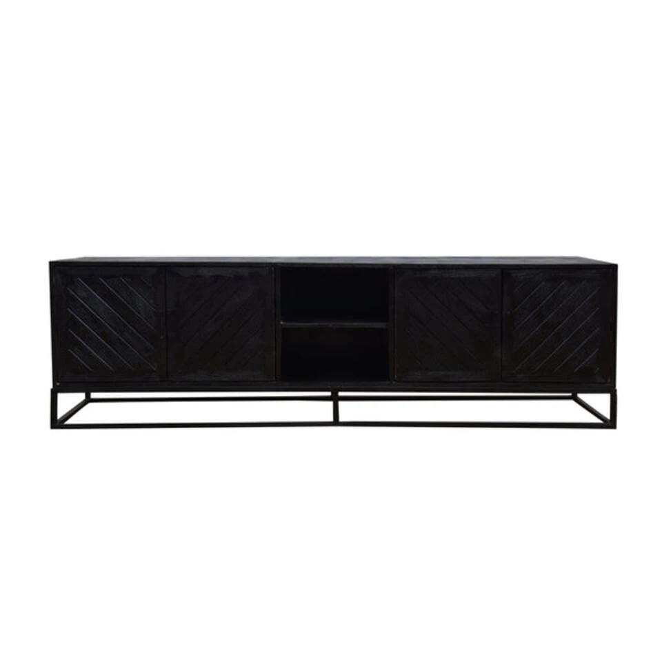 TV Meubel Reno Black 200cm - Mangohout - Zwart - Rechthoekig