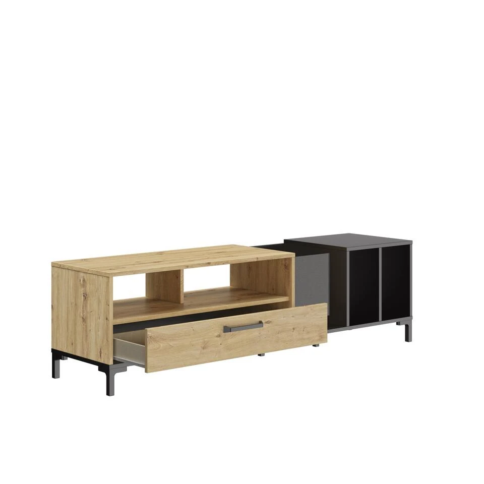 Diagone TV-meubel Arguin - 190cm Breed - Vak Voor LP's - Eikenkleur - Afbeelding 2