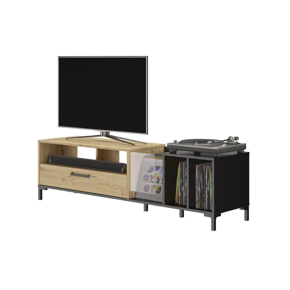 Diagone TV-meubel Arguin - 190cm Breed - Vak Voor LP's - Eikenkleur - Afbeelding 3