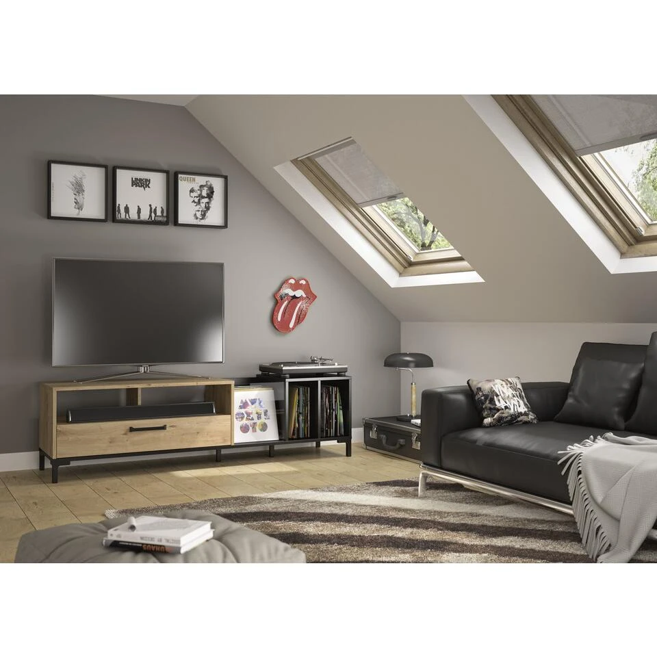 Diagone TV-meubel Arguin - 190cm Breed - Vak Voor LP's - Eikenkleur - Afbeelding 4