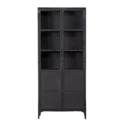 Cavetown Smalle Vitrinekast Garcia Industrieel Zwart Hout - 44x80x185 Cm