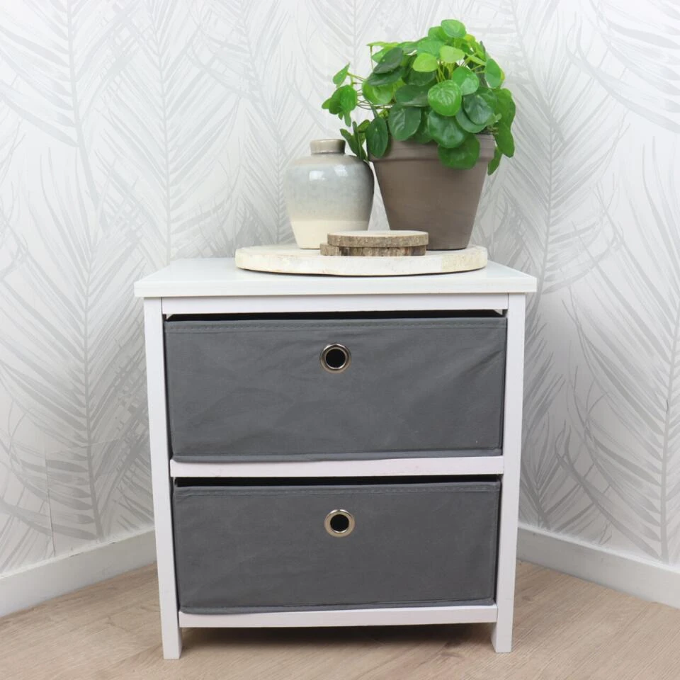 Orange85 Ladekast 2 Lades Lage Kast Opbergkast Speelgoed Nachtkastje Wit Grijs - Afbeelding 2