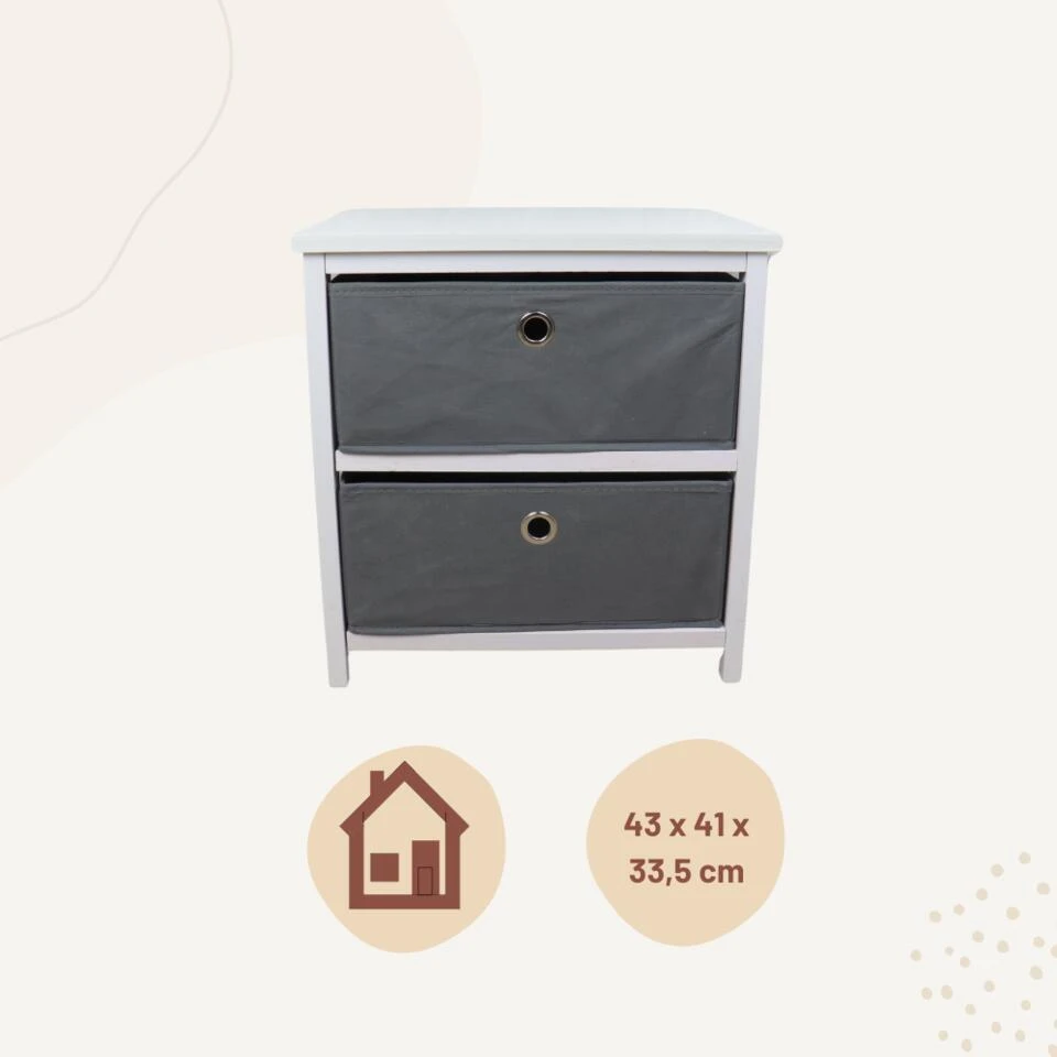 Orange85 Ladekast 2 Lades Lage Kast Opbergkast Speelgoed Nachtkastje Wit Grijs - Afbeelding 4