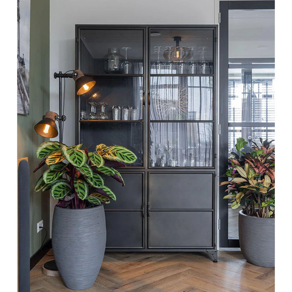 Romy Vitrinekast Industrieel Zwart - 35x120x200 Cm - Afbeelding 2