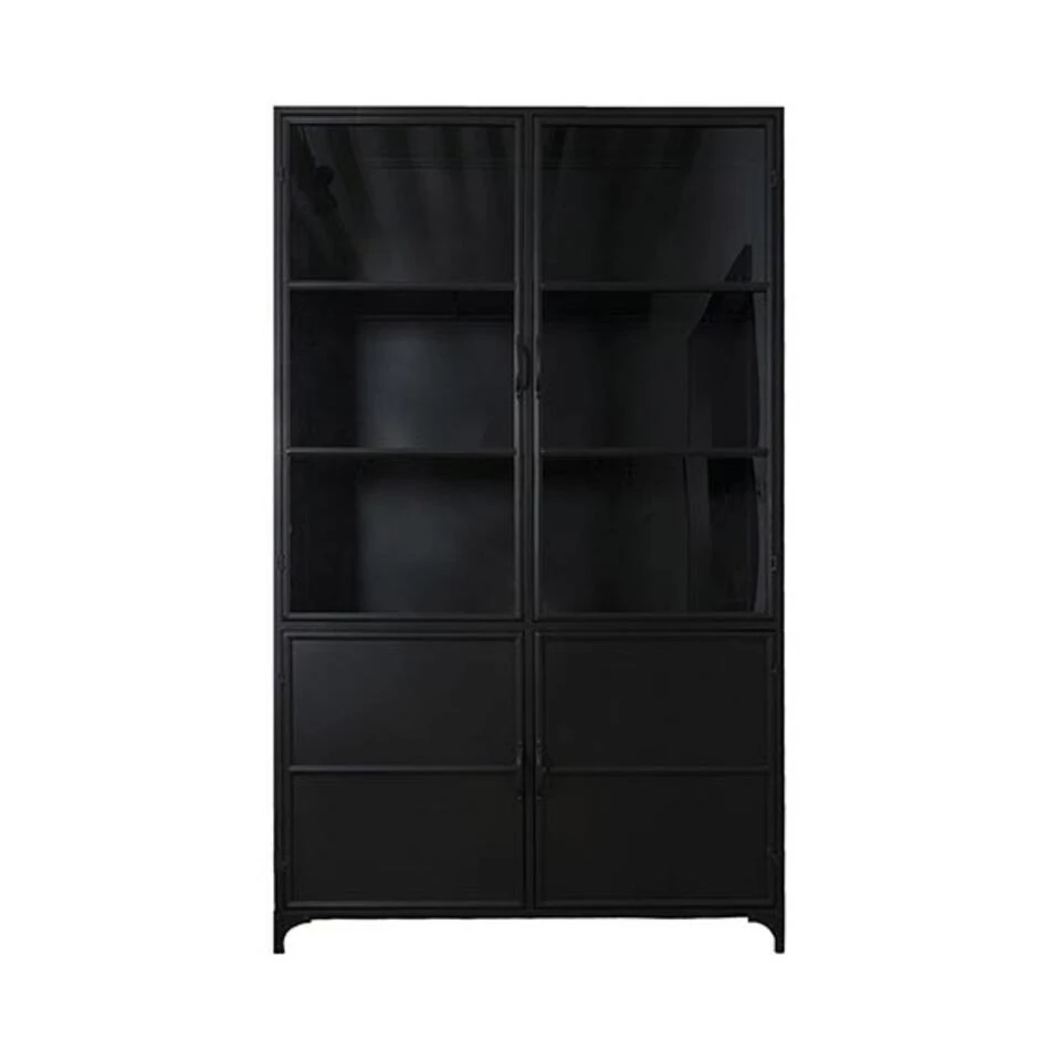 Romy Vitrinekast Industrieel Zwart - 35x120x200 Cm