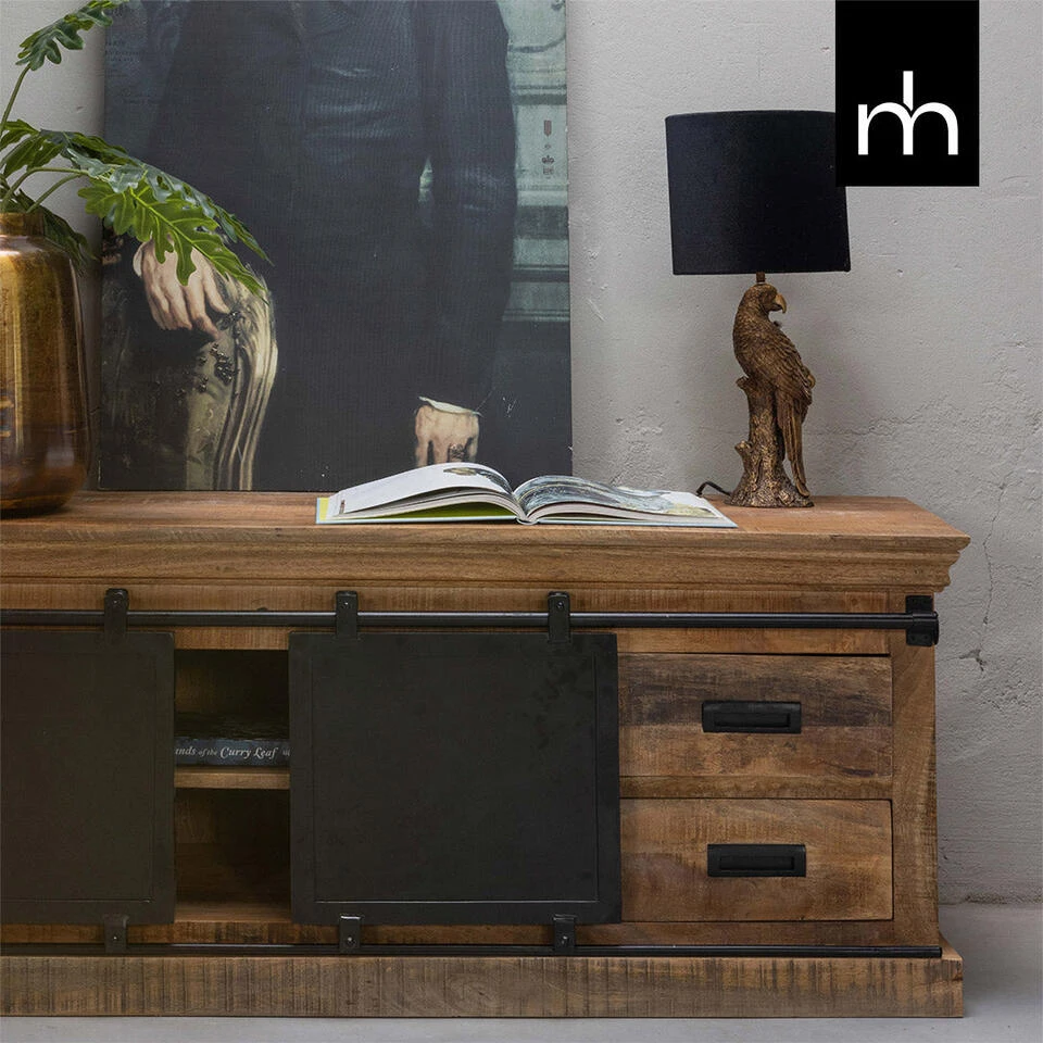 TV Meubel Portland 220cm - Mangohout - Bruin - Rechthoekig - Afbeelding 2