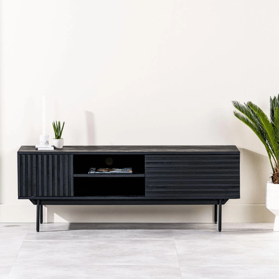 Kaplan Tv-meubel 140cm - Hout - Zwart - Afbeelding 2