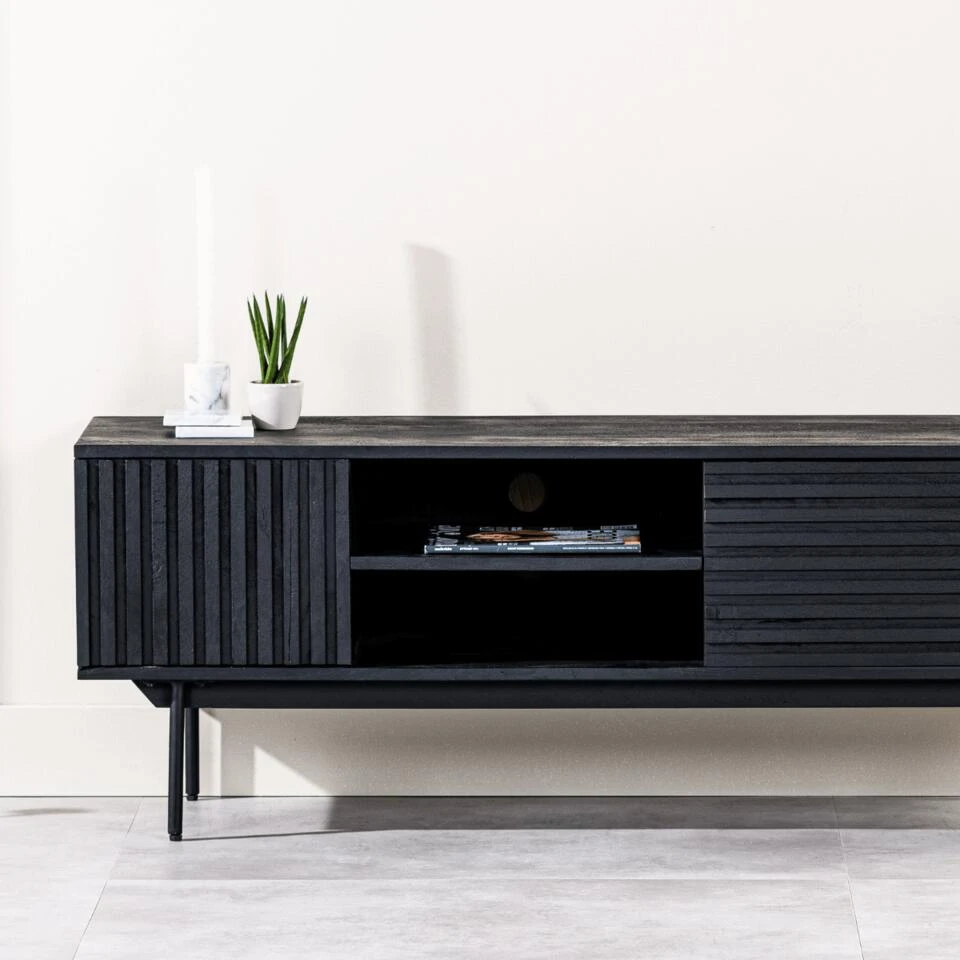 Kaplan Tv-meubel 140cm - Hout - Zwart - Afbeelding 3