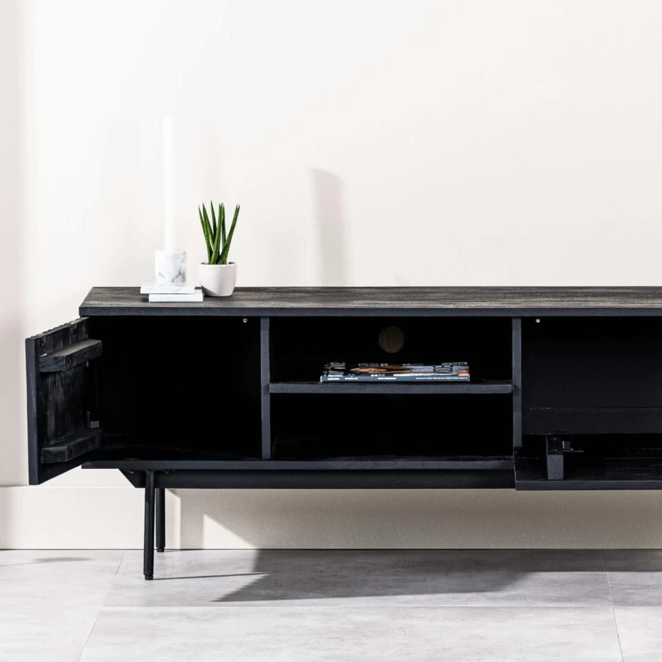 Kaplan Tv-meubel 140cm - Hout - Zwart - Afbeelding 4