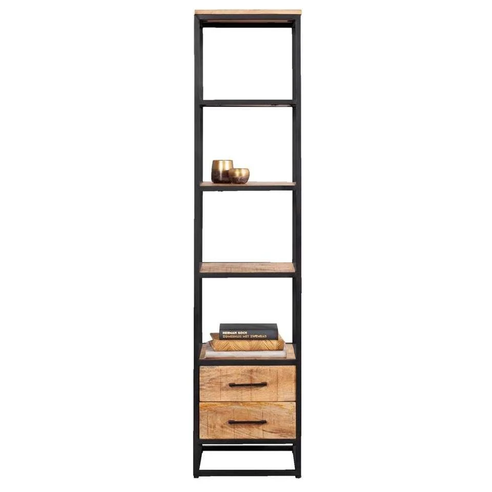 Boekenkast Logan Incl. Lades - Mangohout - 180x40x40 Cm - Afbeelding 2