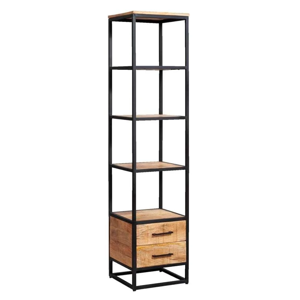 Boekenkast Logan Incl. Lades - Mangohout - 180x40x40 Cm - Afbeelding 3