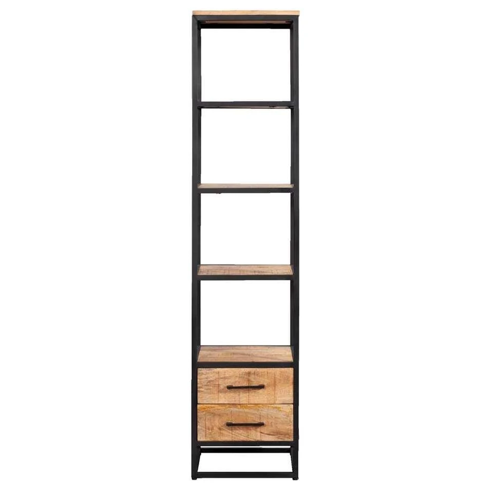Boekenkast Logan Incl. Lades - Mangohout - 180x40x40 Cm
