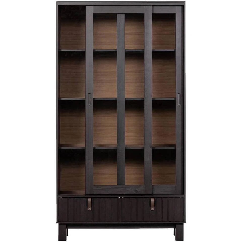 WOOOD Vitrinekast Hux - Bruinzwart - 200x108x44 CM - Afbeelding 2