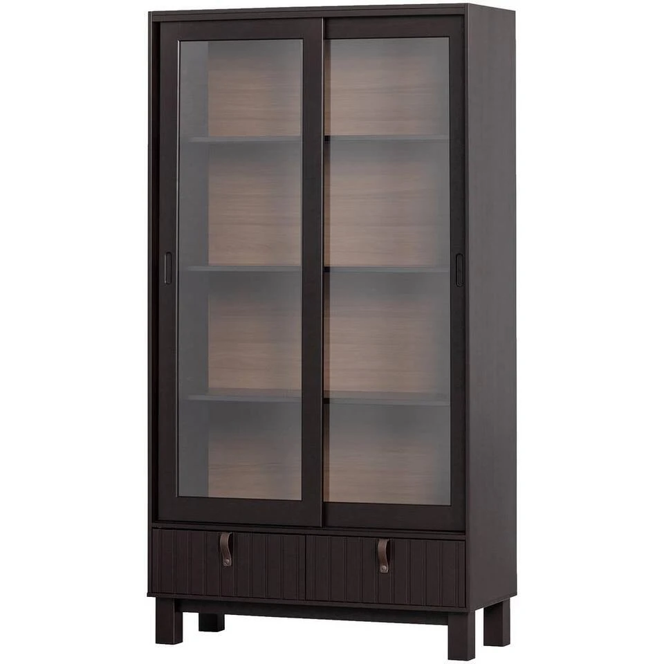 WOOOD Vitrinekast Hux - Bruinzwart - 200x108x44 CM - Afbeelding 3