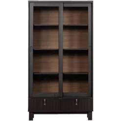 WOOOD Vitrinekast Hux - Bruinzwart - 200x108x44 CM