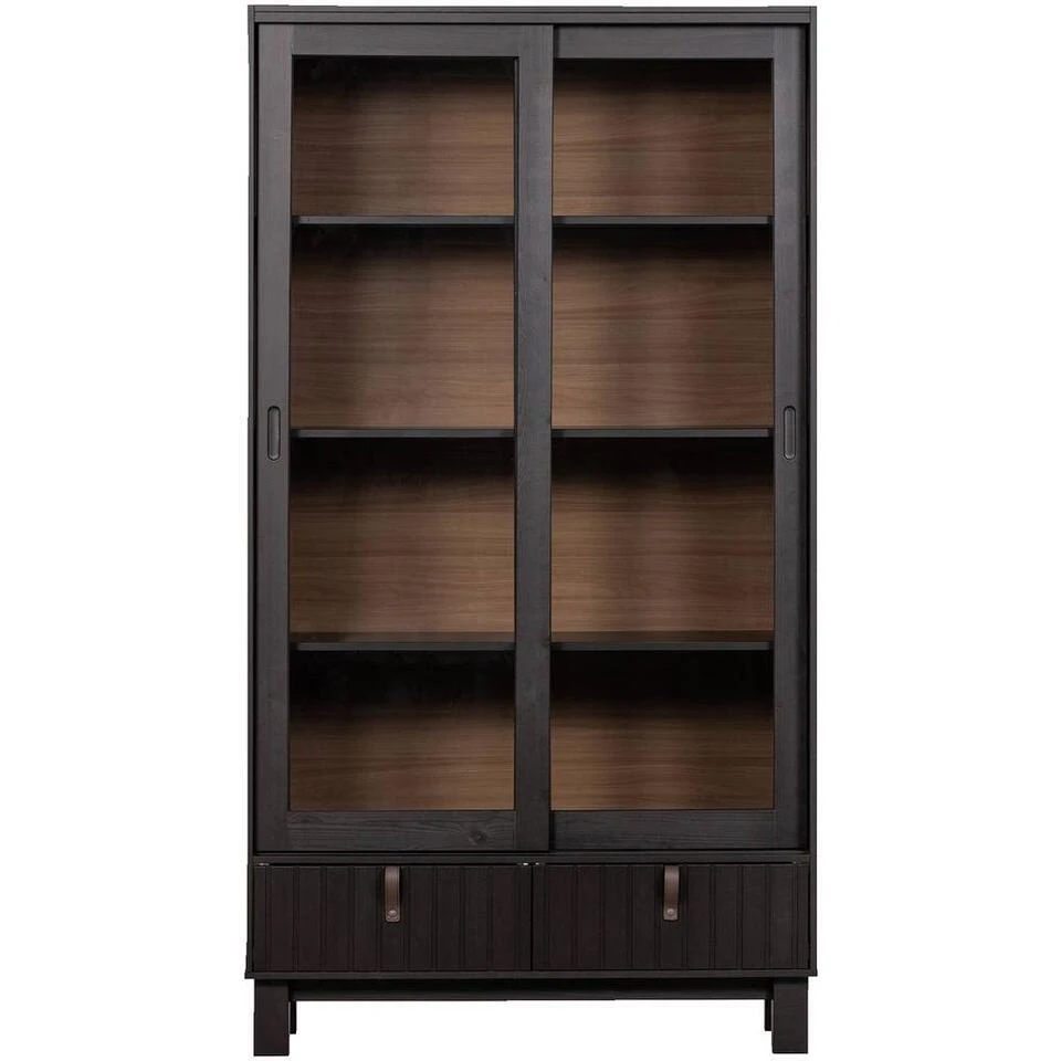 WOOOD Vitrinekast Hux - Bruinzwart - 200x108x44 CM