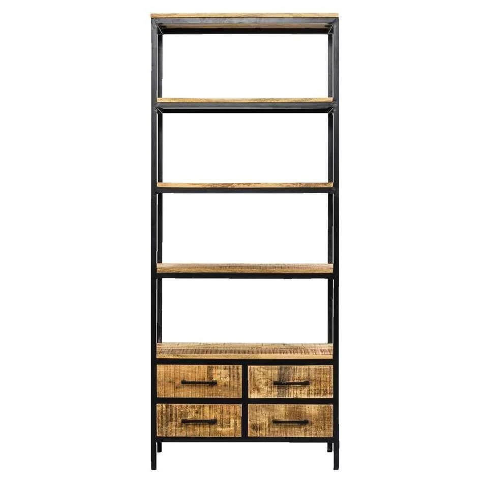 Boekenkast Kyan - Zwart/naturel - 190x80x40 Cm