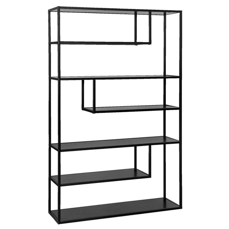 WOOOD Boekenkast Teun 6 Vakken - Zwart - 188x120x35 Centimeter - Afbeelding 2