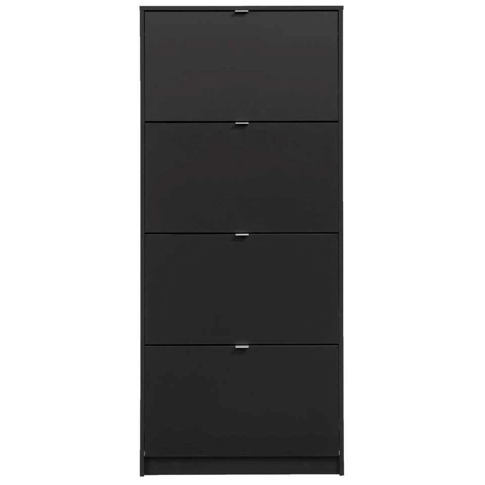 Schoenenkast Hamburg 4 Kleppen - Zwart - 162x70,3x24 Cm