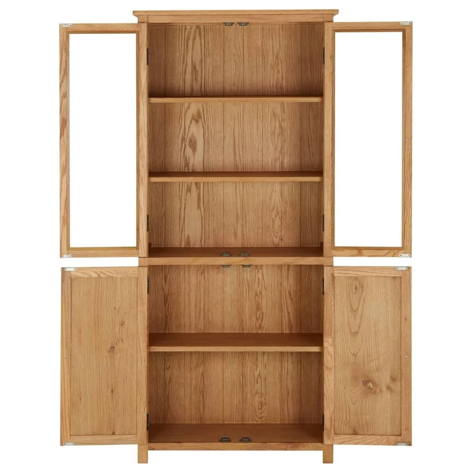 VidaXL Boekenkast Met 4 Deuren 80x35x180 Cm Massief Eikenhout En Glas - Afbeelding 2