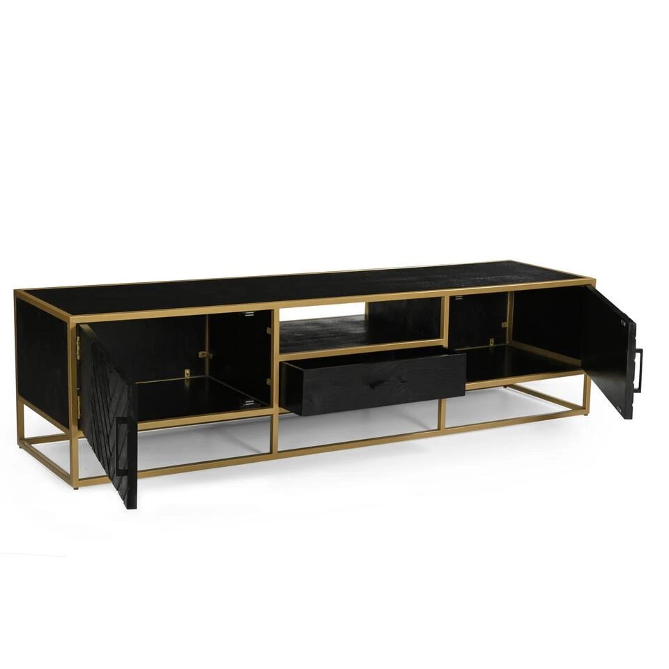 TV Meubel Napels 210cm Goud - Mangohout - Bruin - Rechthoekig - Afbeelding 4