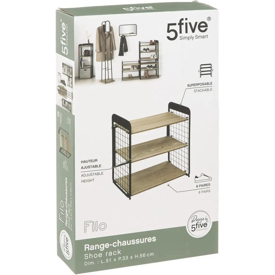 5five Schoenenrek - 6-9 Paar - Metaal-hout - 50 X 56 Cm - Afbeelding 3