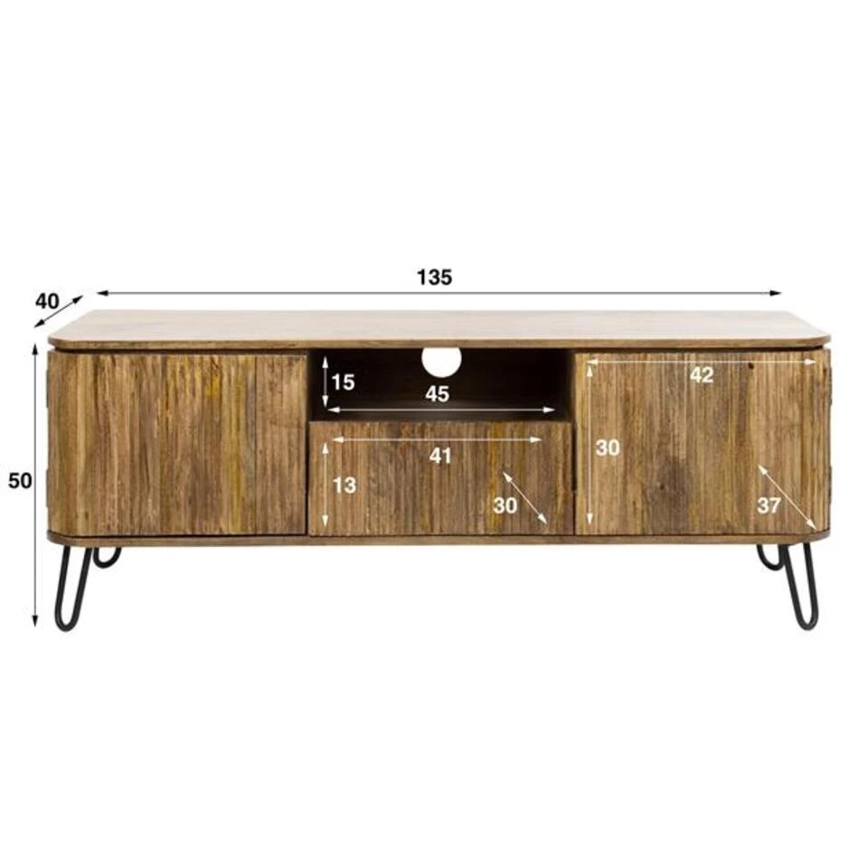 Hoyz - TV-meubel Wave 135cm - Mangohout - Zandkleur - Afbeelding 4