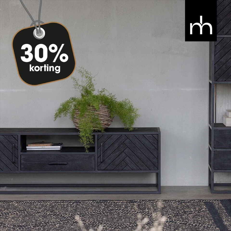 TV Meubel Sienna 165cm - Mangohout - Zwart - Rechthoekig - Afbeelding 2