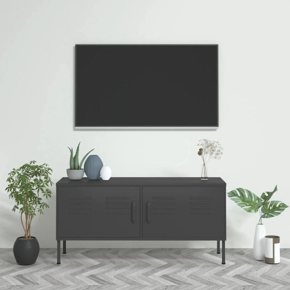 VidaXL Tv-meubel 105x35x50 Cm Staal Antracietkleurig - Afbeelding 2