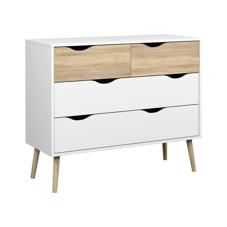 Ladekast Delta 4 Lades- Wit/eikenkleur - 81,7x98,6x39,1 Cm - Afbeelding 2