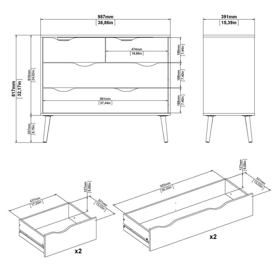 Ladekast Delta 4 Lades- Wit/eikenkleur - 81,7x98,6x39,1 Cm - Afbeelding 4