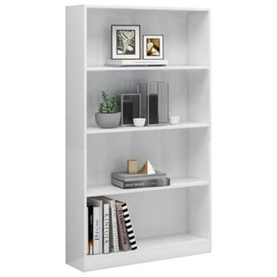 VidaXL Boekenkast 4 Schappen 80x24x142 Cm Bewerkt Hout Hoogglans Wit - Afbeelding 3