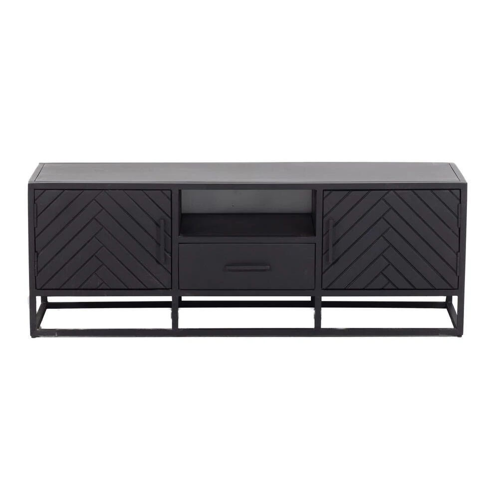 Giga Meubel Tv Meubel Zwart Visgraat - Mangohout - 140cm - Kast Isa - Afbeelding 3