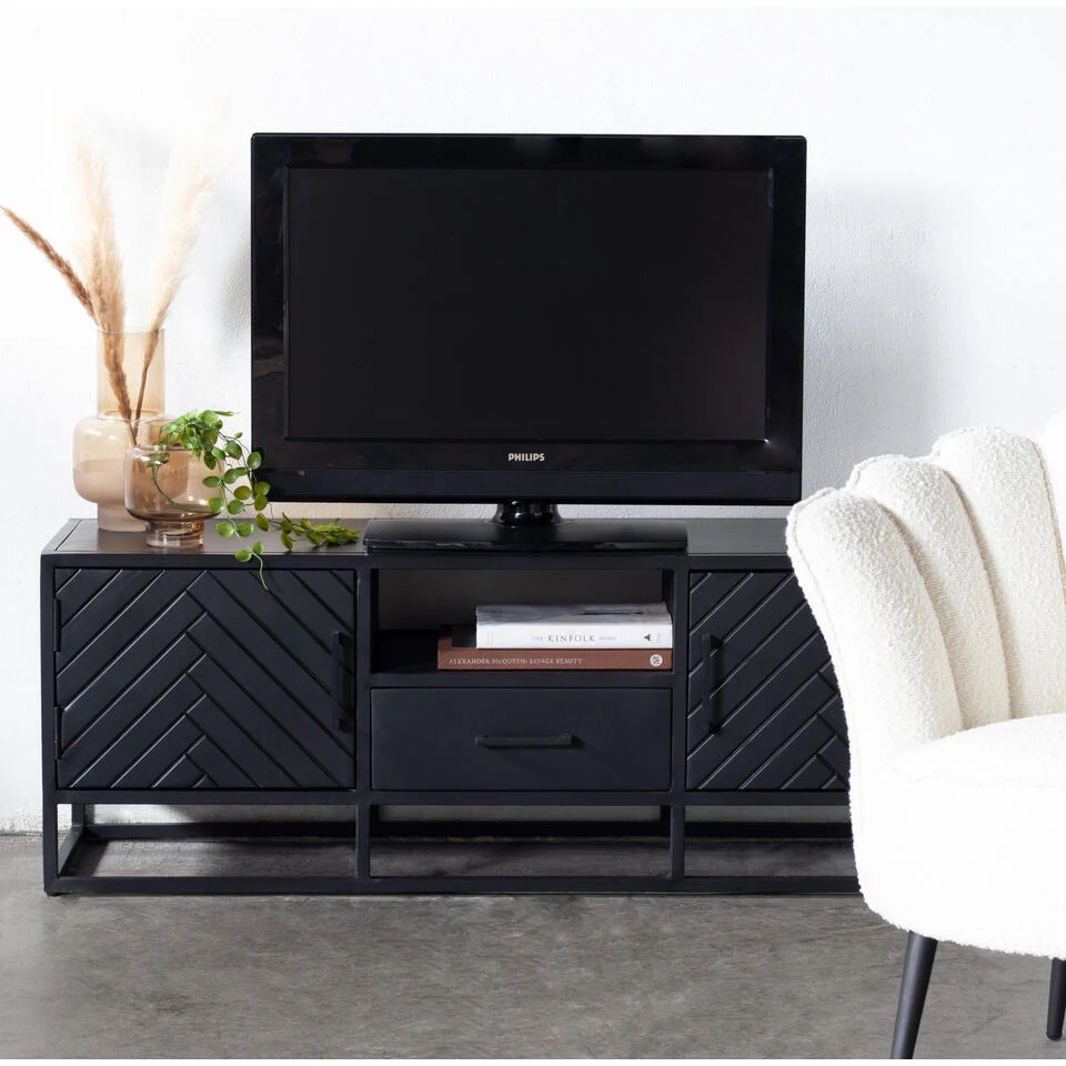 Giga Meubel Tv Meubel Zwart Visgraat - Mangohout - 140cm - Kast Isa - Afbeelding 4